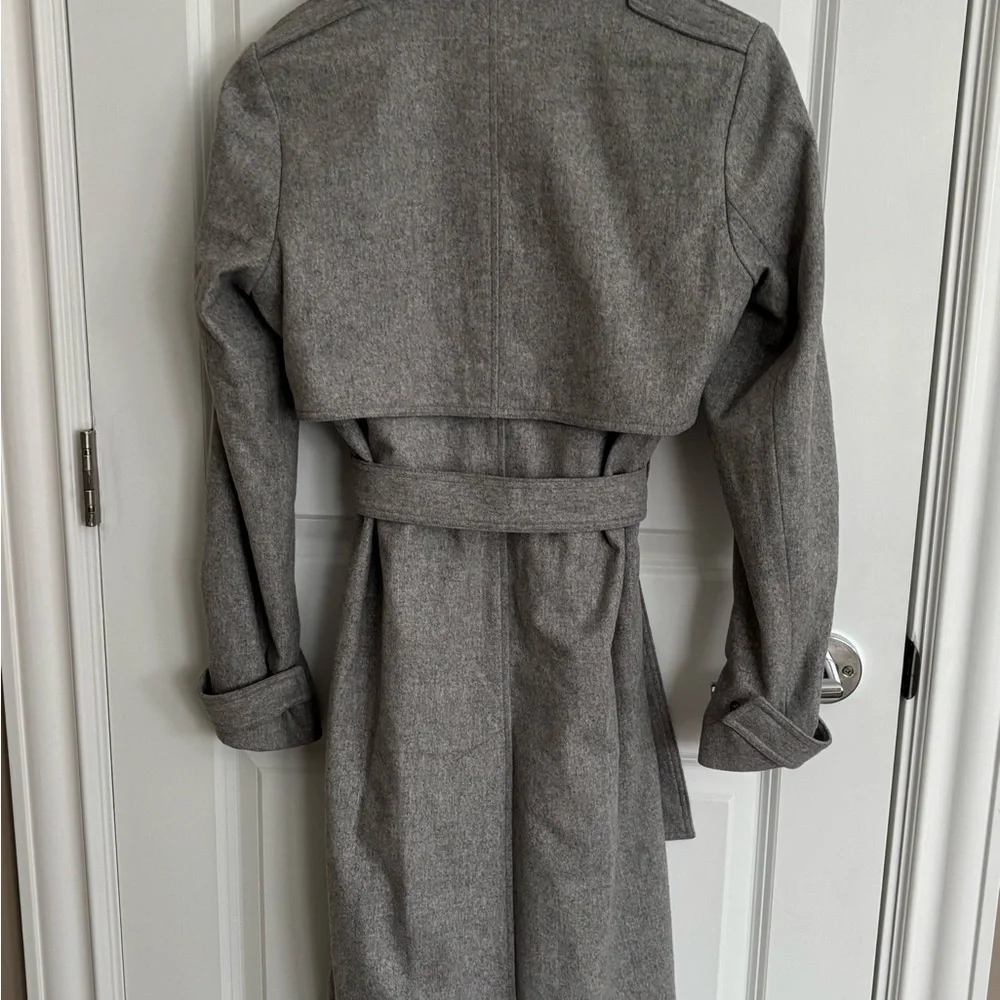 Theory Classic Heathered Gray Wool Cashmere Trench Coat M - Picture 8 of 15